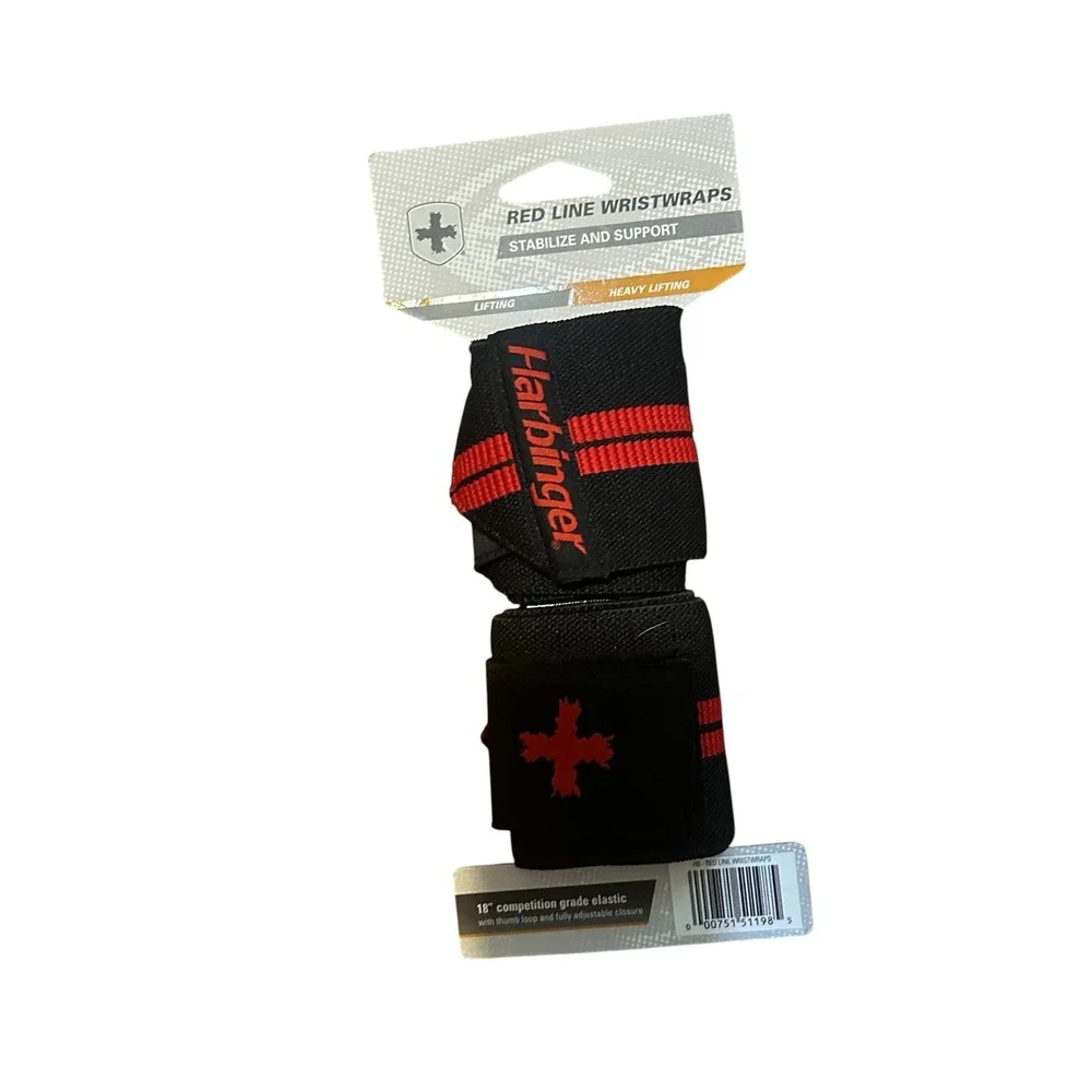 Harbinger Red Line Wristwraps 18 Inch Heavy Lifting Support Black Red One Size